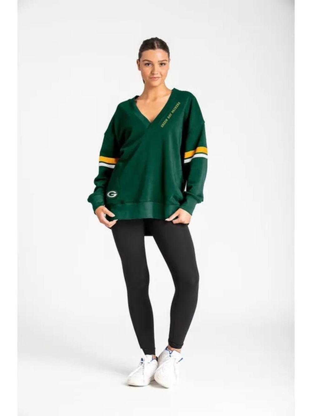 Champion NFL Green Bay Packers V-Neck Pullover Tunic Sweatshirt Medium